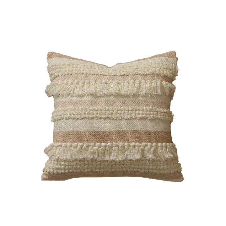 Decorative woven cushion cover with fringes and textured striped design Kalsten