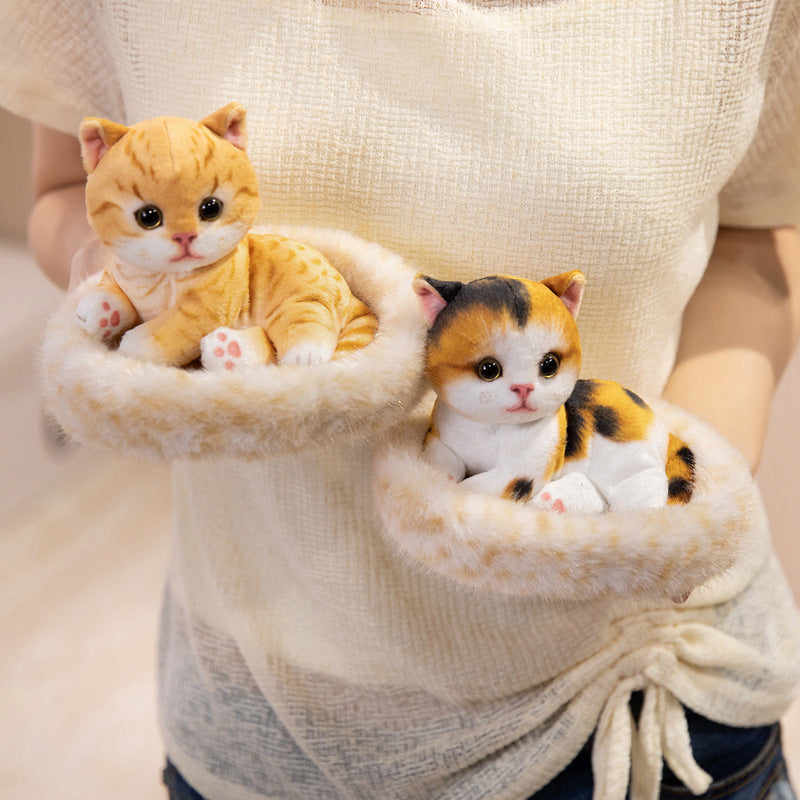 Mini Plush Calico Cat in Plush Cave Nest with Hanging Loop Kalsten