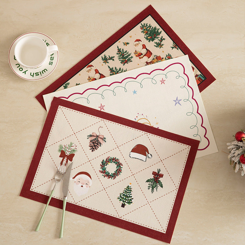 Rectangular table set made of cotton blend with hand-drawn carnival motif and wavy decorative border Kalsten