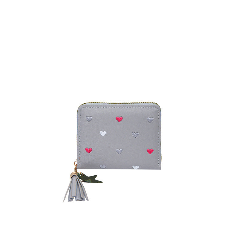 Compact Heart Patterned Zip Wallet