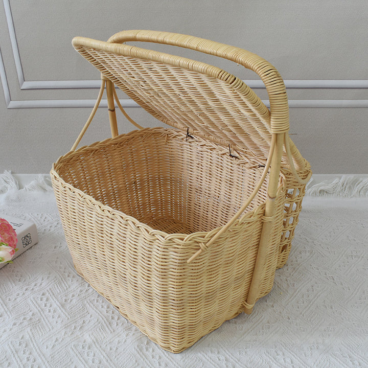 Handcrafted Woven Picnic Basket with Side Drink Holders Kalsten
