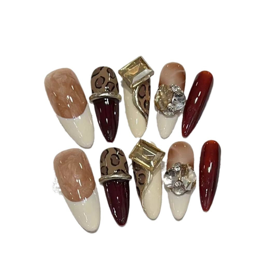 Stiletto Press-On Nail Art Set with Decorative Gem Accents Kalsten