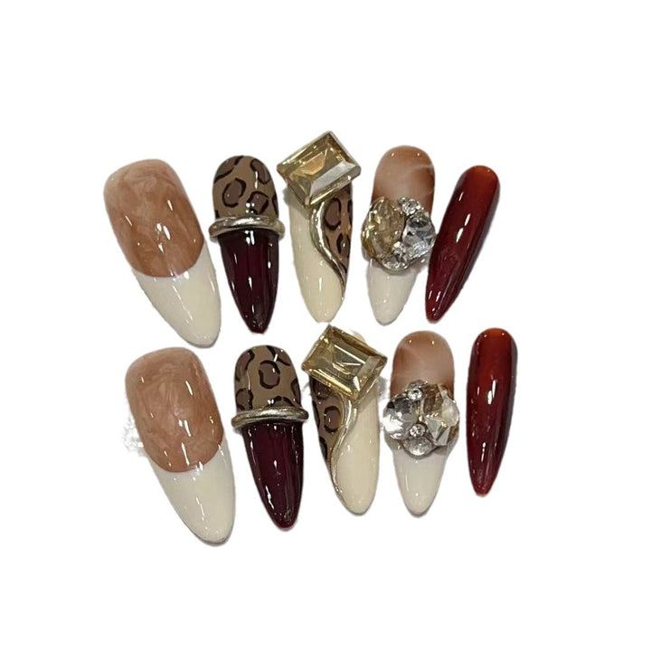 Stiletto Press-On Nail Art Set with Decorative Gem Accents Kalsten