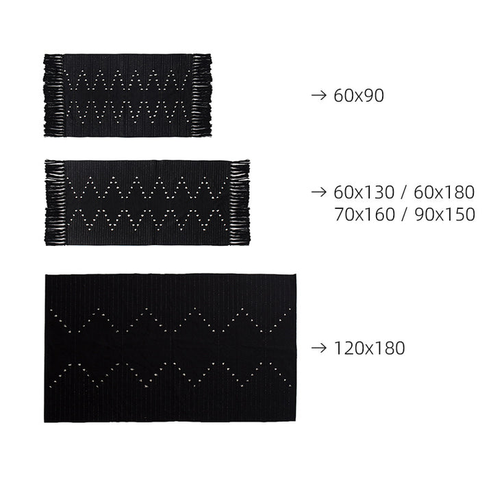 handwoven living room rug with fringes and geometric perforated pattern Kalsten