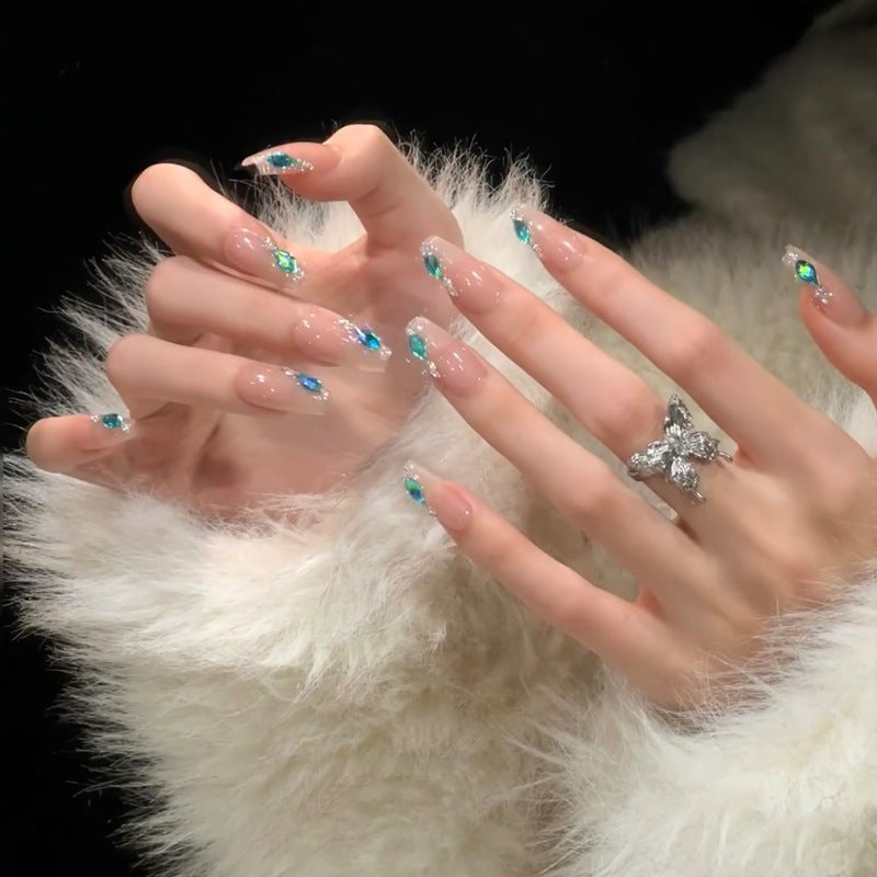 Premium Decorative Nail Art Tips with Gemstone Accents Kalsten