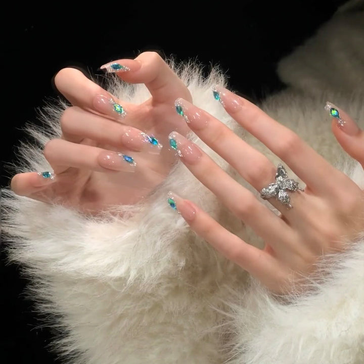 Premium Decorative Nail Art Tips with Gemstone Accents Kalsten