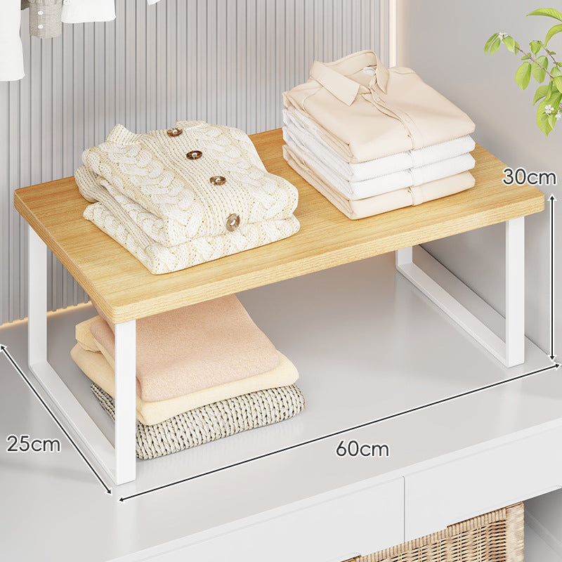 Compact Wooden-Top Metal Shelf Riser for Closet and Countertop