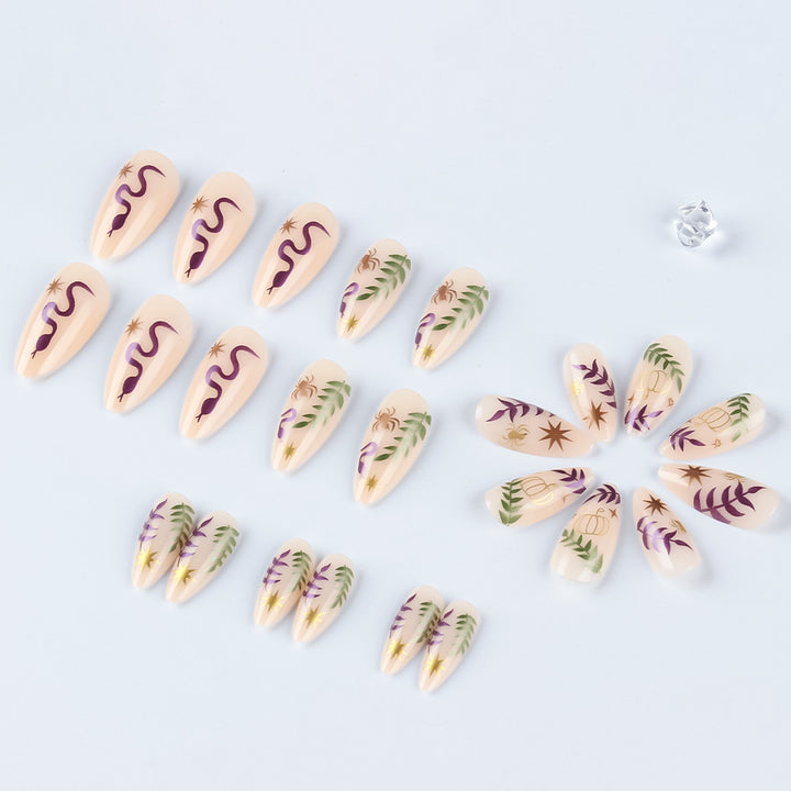 Artistic Press-On Nail Set with Halloween-Inspired Designs Kalsten