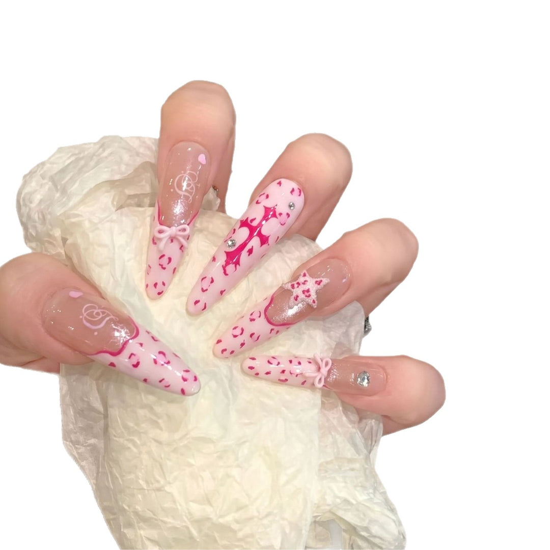 Artistic Stiletto Press-On Nail Set with Heart and Bow Design Kalsten