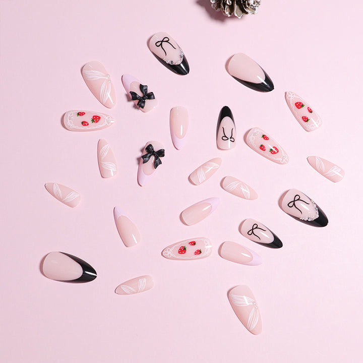 Artistic Press-On Nail Set with Bow and Berry Design Kalsten