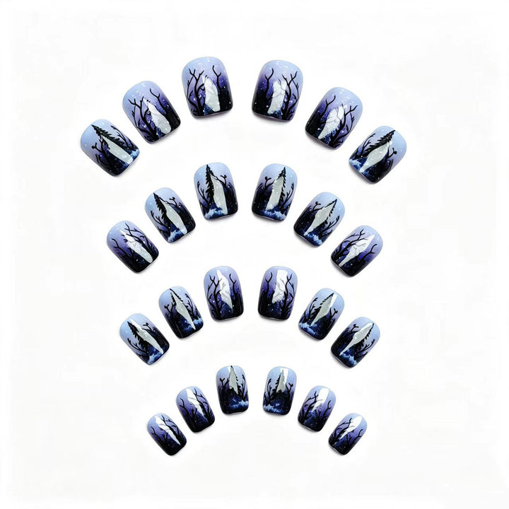 Artificial nail art with winter forest motif Kalsten