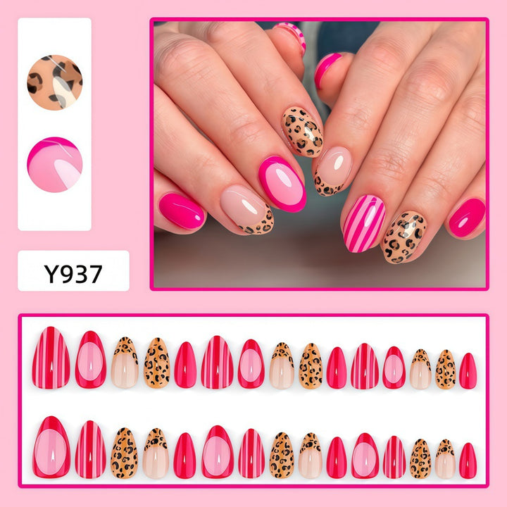 Artificial Nail Set with Stylish Leopard and Stripe Pattern Kalsten