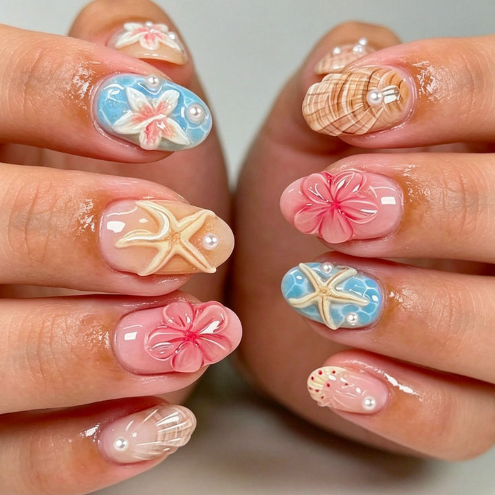 Coastal-Themed Press-On Nail Art Set kalsten