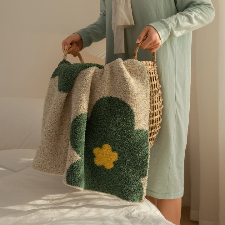 Chunky Knit Boucle Throw Blanket with Large Floral Motif and Teddy Texture Kalsten