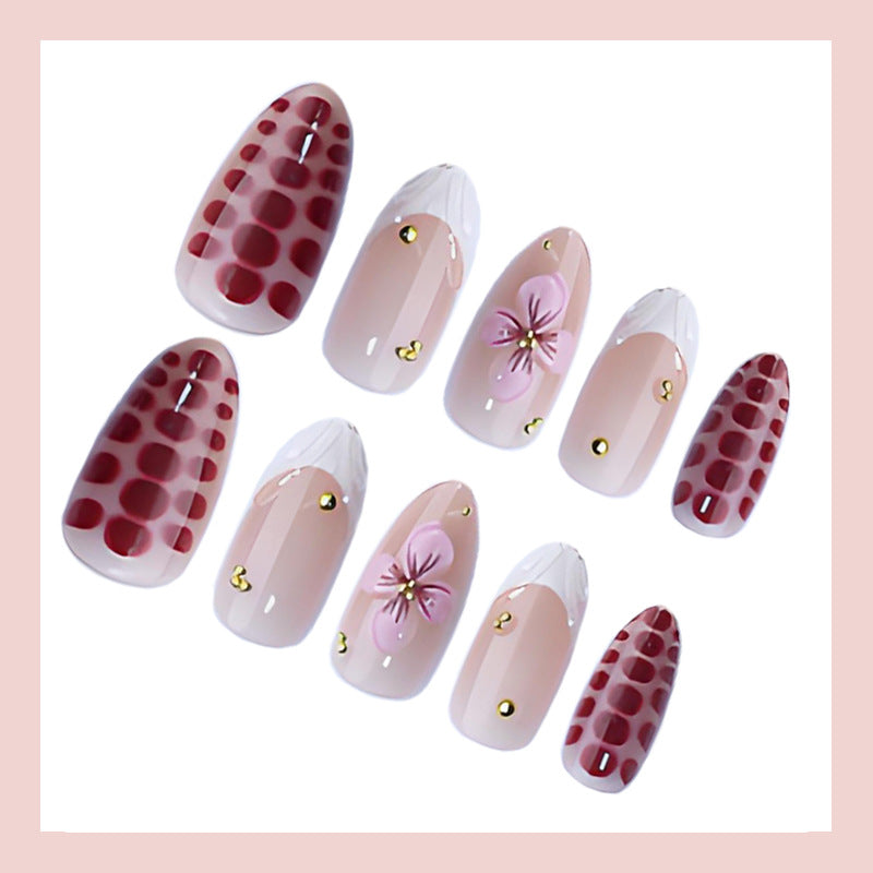 Artificial Nail Set with Elegant Flower and Glitter Accents Kalsten