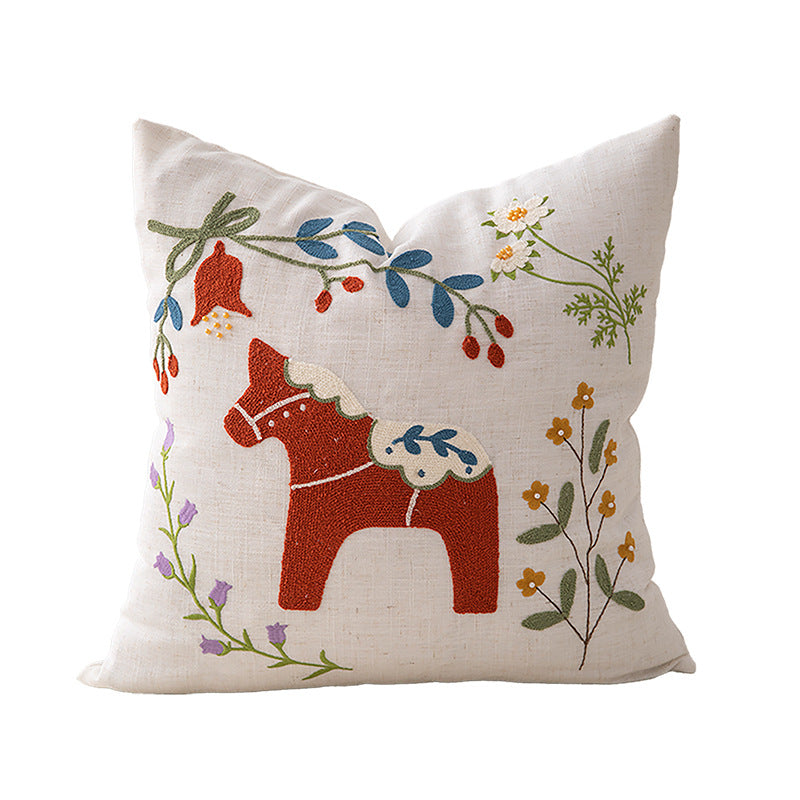 Decorative cushion cover linen look with hand-embroidered wildflowers and concealed zipper Kalsten