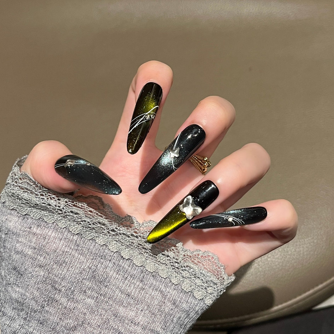 Artistic Stiletto Press-On Nail Art with Glimmering Accents Kalsten