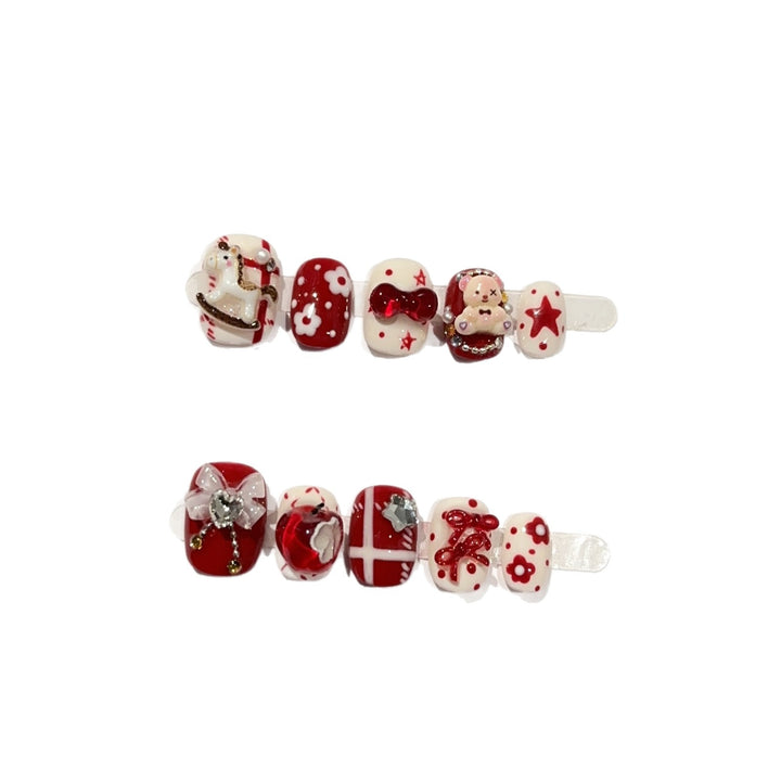 Whimsical Holiday-Themed Press-On Nail Art