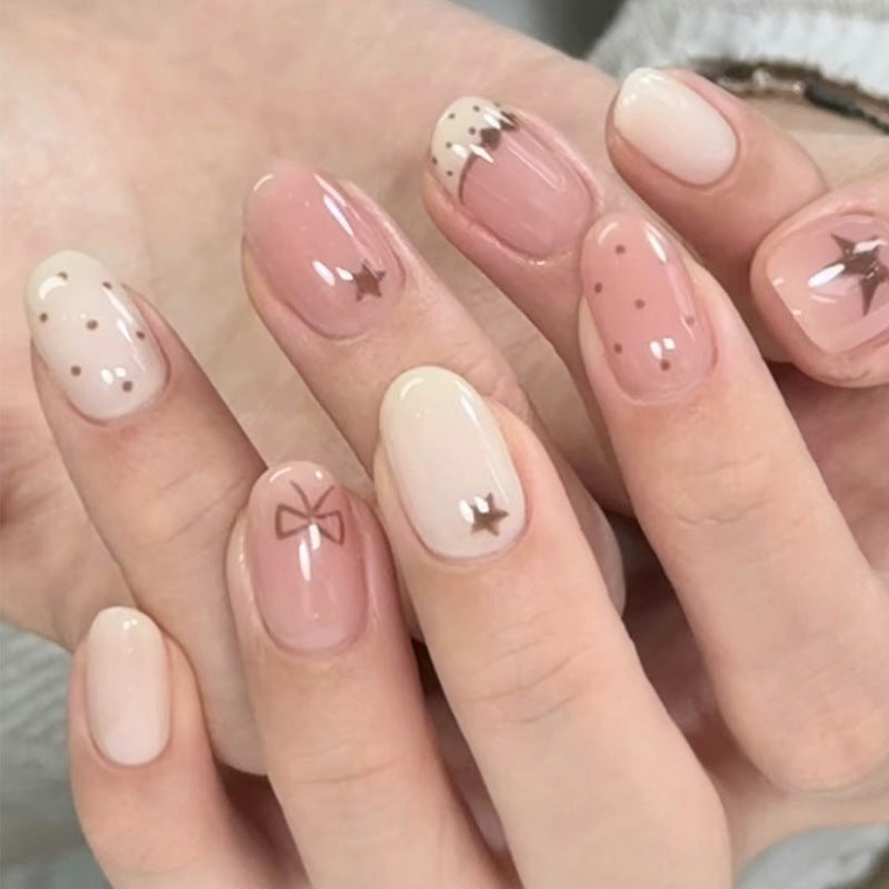 Artistic Press-On Nail Set with Bow and Star Embellishments Kalsten
