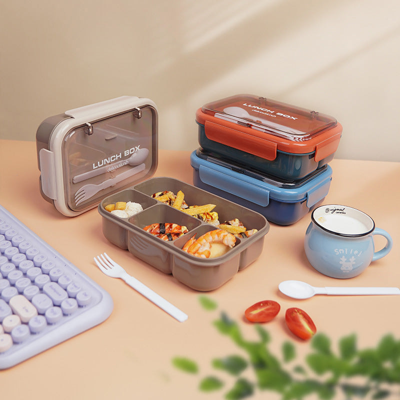 Multi-Compartment Bento Lunch Box with Built-in Utensils