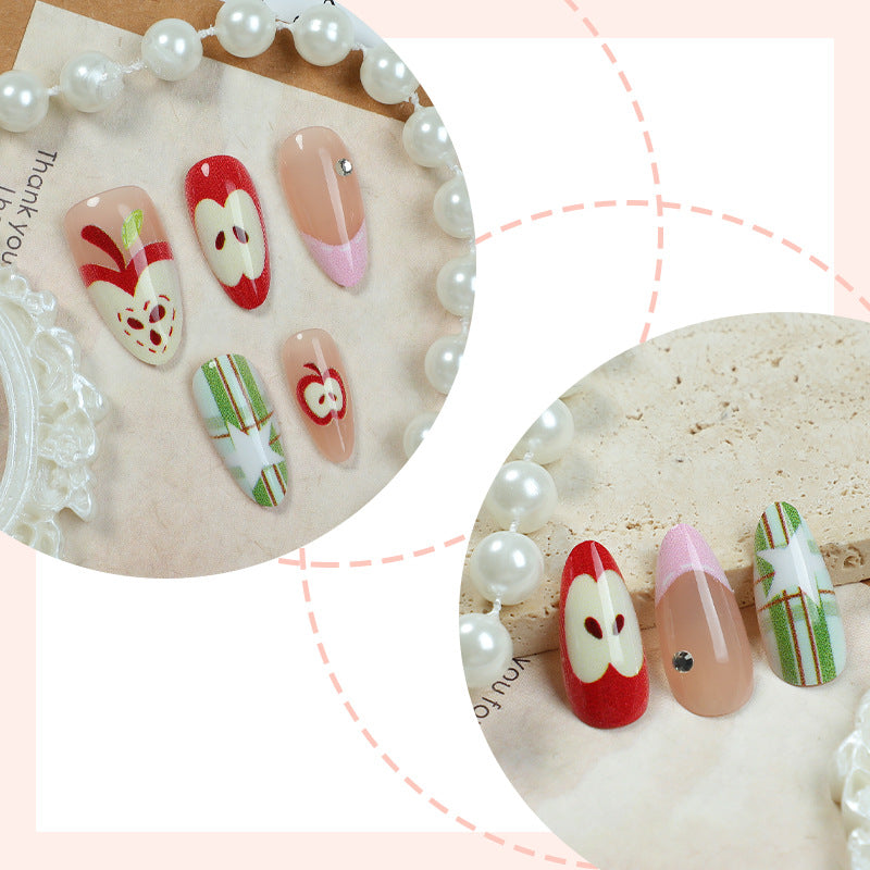 Artificial nail set with cheerful apple and star pattern Kalsten
