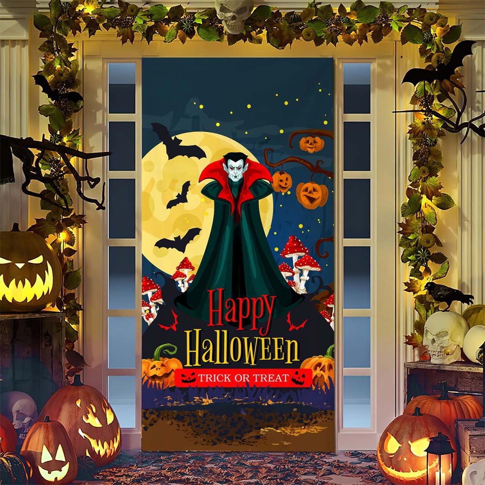 Halloween door poster with large-format Grim Reaper illustration and reusable PVC tarp fabric