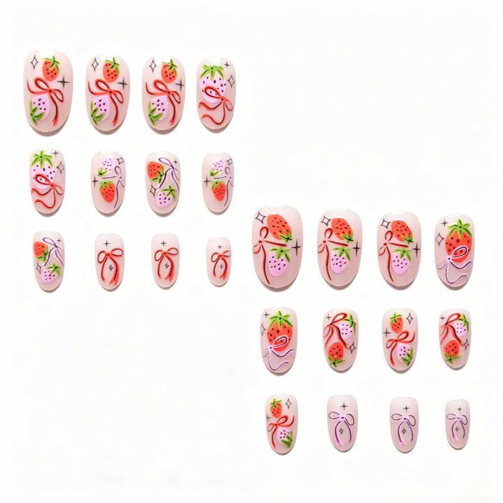 Strawberry-Themed Hand-Painted Nail Art