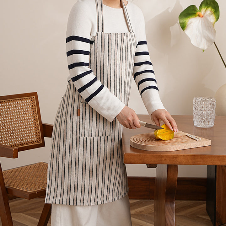 Linen-cotton blend kitchen apron with striped pattern and front pocket Kalsten