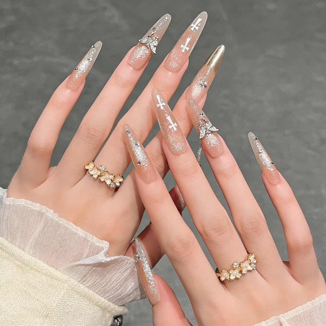 Elegant Stiletto Press-On Nail Extensions with Gem Accents Kalsten
