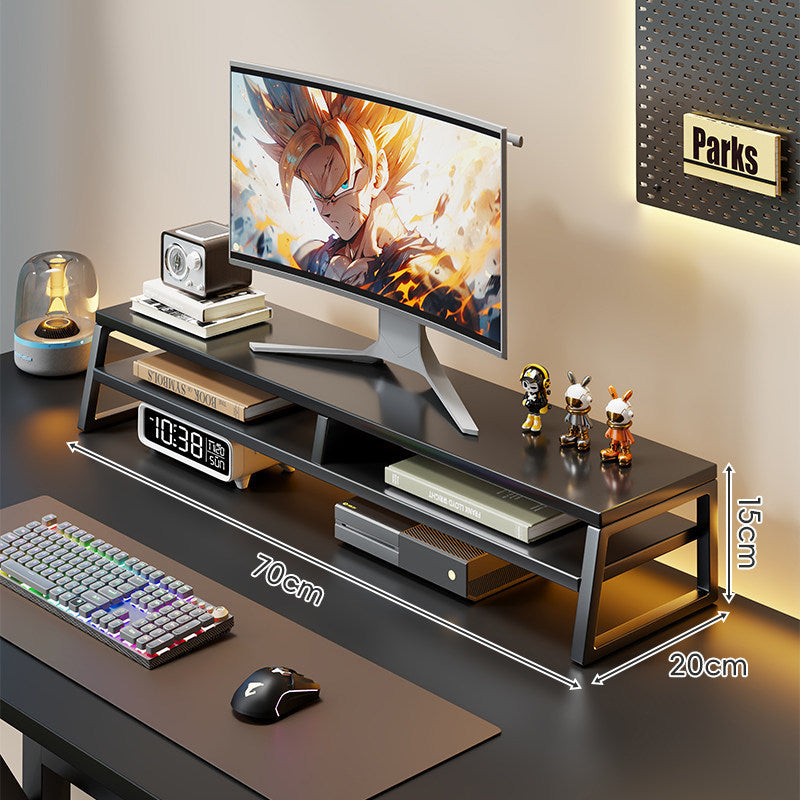 Wooden Monitor Riser with Metal Frame Elevated Desktop Shelf