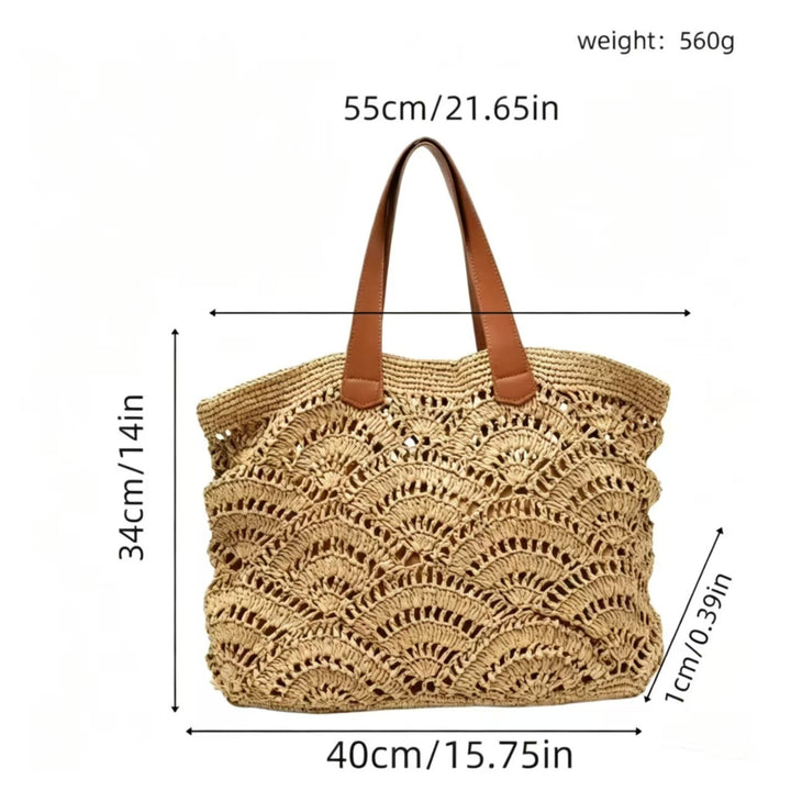 Braided beach bag with leather handles Kalsten