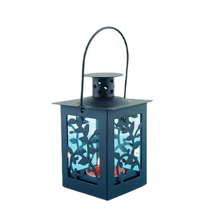 Decorative Metal Tealight Lantern Set with Filigree Leaf Cutouts and Carry Handle Kalsten