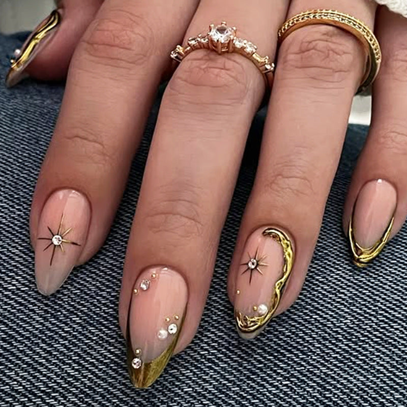Decorative Press-On Nail Art Set with Gold Accents kalsten
