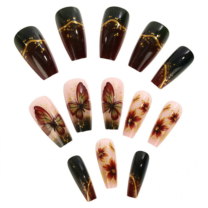 Artificial nails with elaborate butterfly and flower designs Kalsten