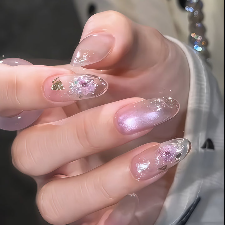 Artificial nails with glamorous glitter and flower design Kalsten