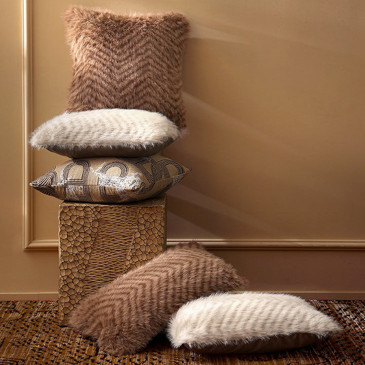 Luxurious rectangular faux fur lumbar cushion with dense long pile cover Kalsten