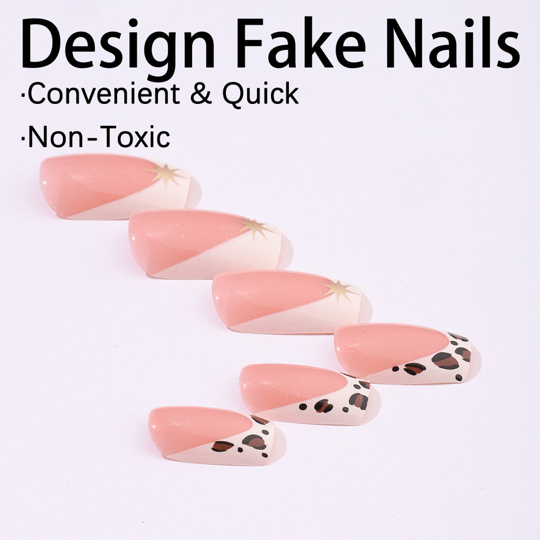 Creative nail art set with elegant leopard and glitter accents Kalsten
