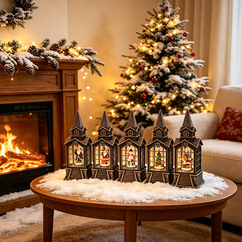 Nostalgic Christmas lantern with illuminated snowman scene Kalsten