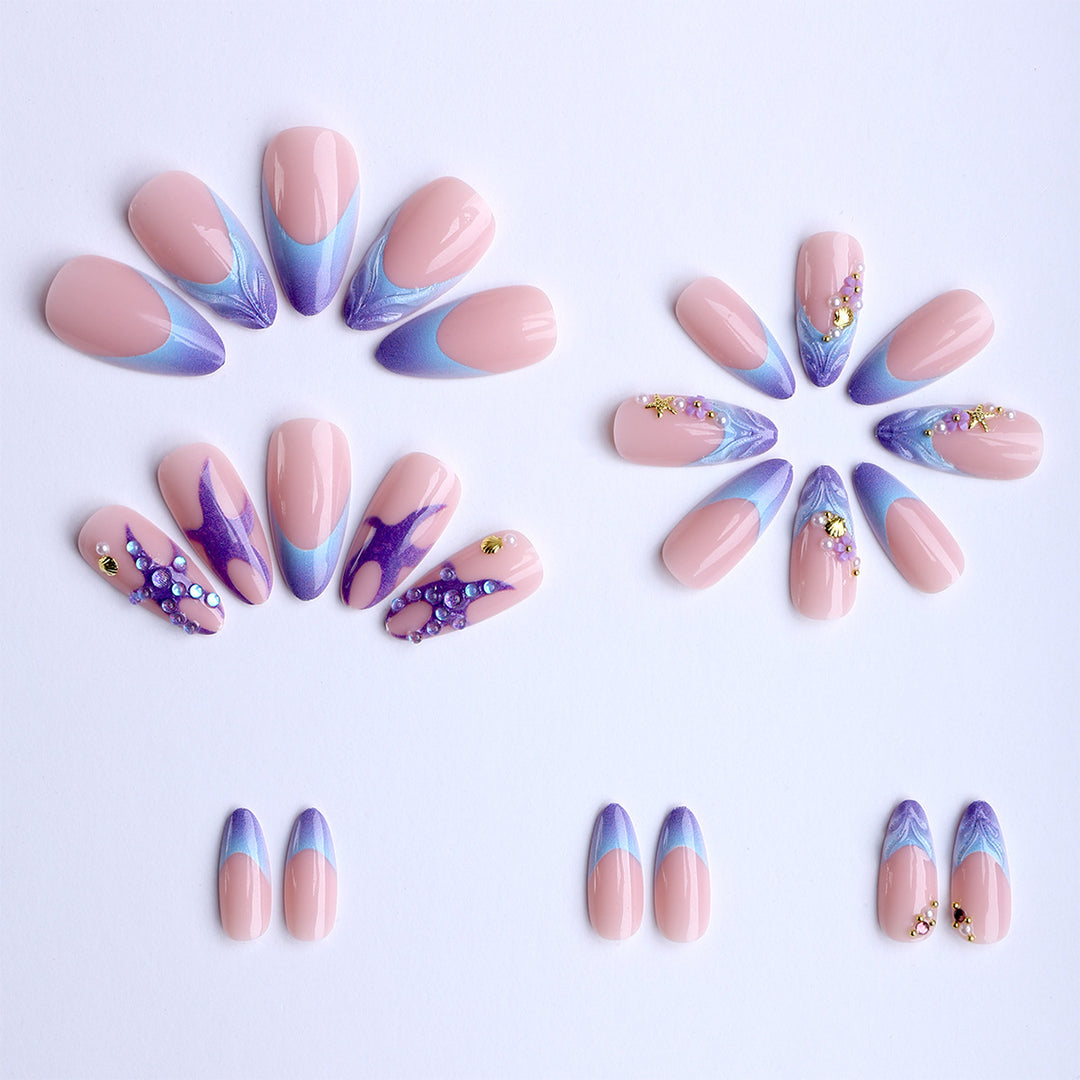 Artificial nails with maritime motifs and glitter accents Kalsten