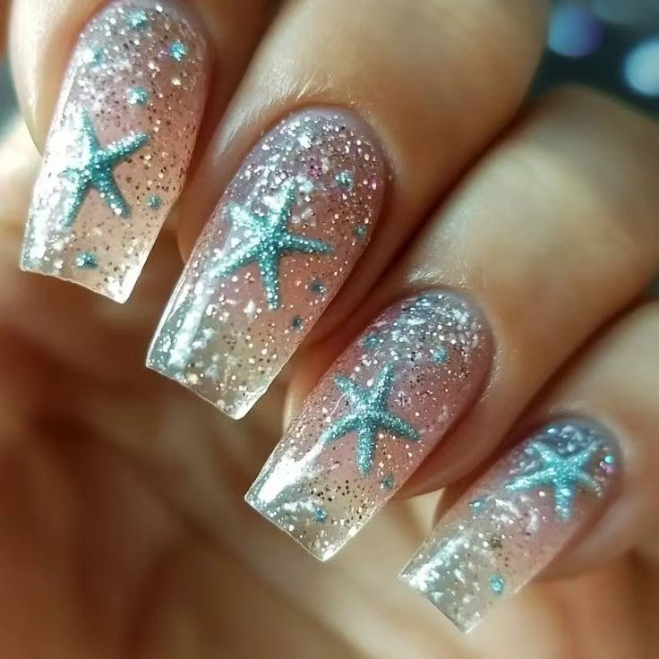 Glittering artificial nails with maritime star motif Kalsten