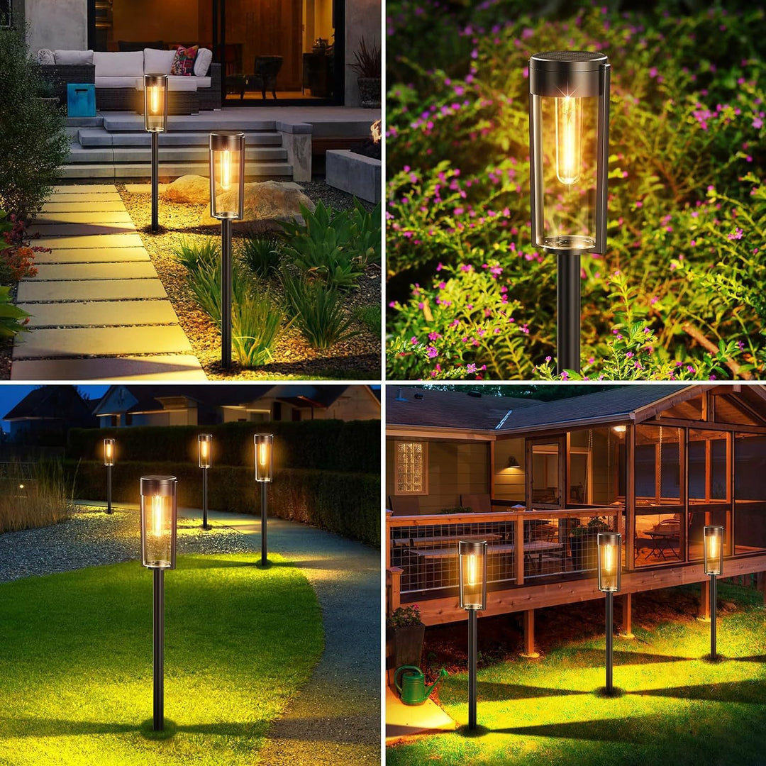 Outdoor Waterproof Vintage Glass Post Lantern With LED Filament Bulb And Ground Stake Kalsten