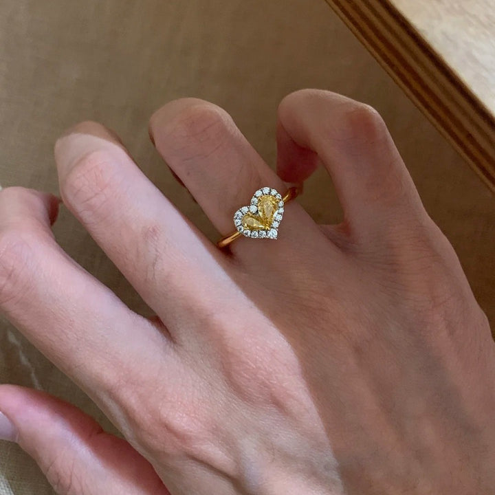 Heart Halo Solitaire Ring With Pavé Stones