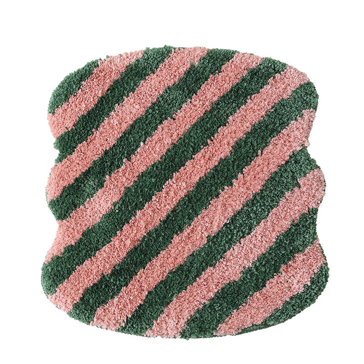 High-pile bath mat rug with diagonal stripe structure and organic shape Kalsten