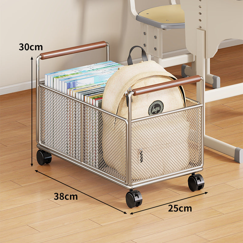 Metal Mesh Floor Storage Crate with Wooden Carry Handles