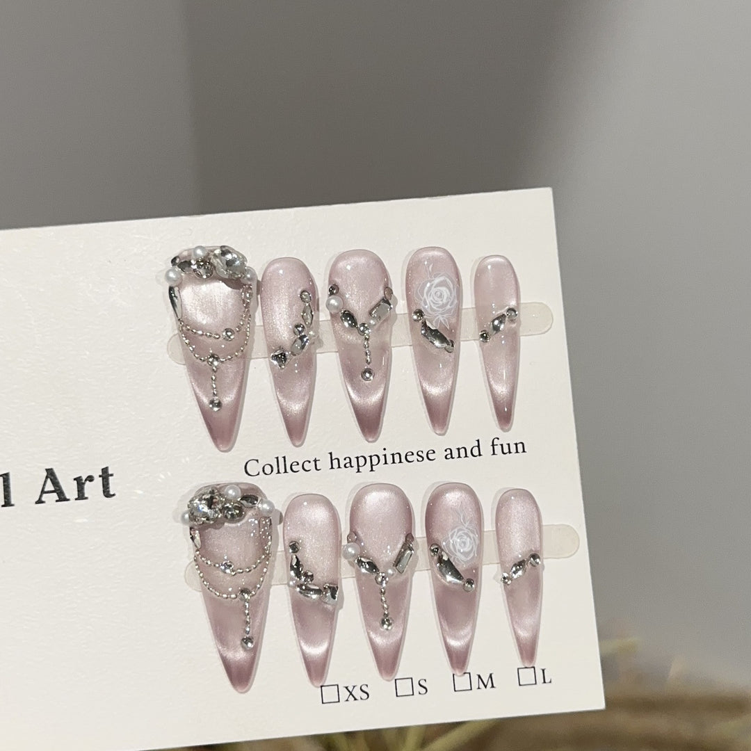 Elegant Rhinestone-Decorated Stiletto Press-On Nail Set