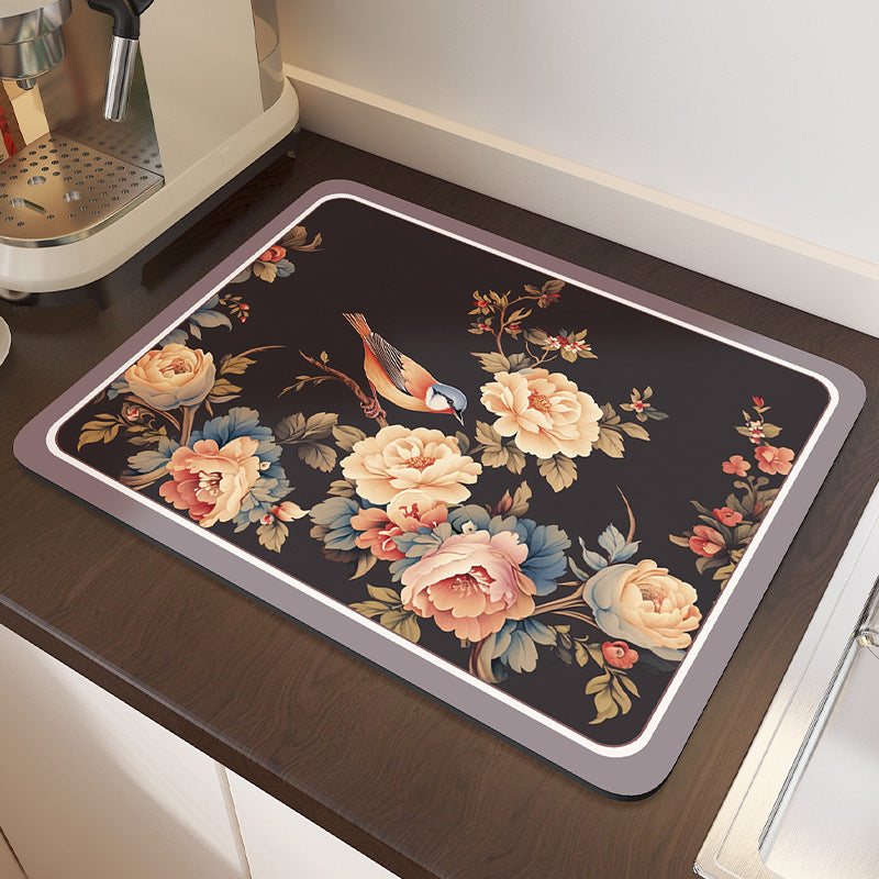 Floral Pattern Kitchen Drain Mat Kalsten