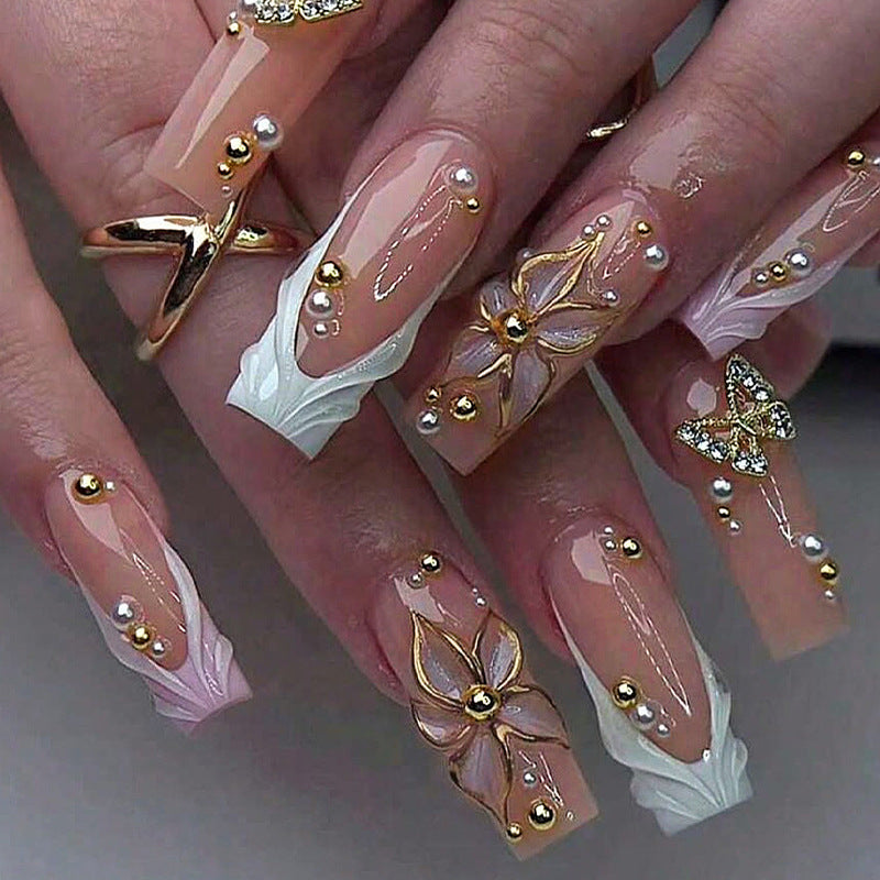 Decorative Press-On Nail Art Set with Crystal Accents kalsten
