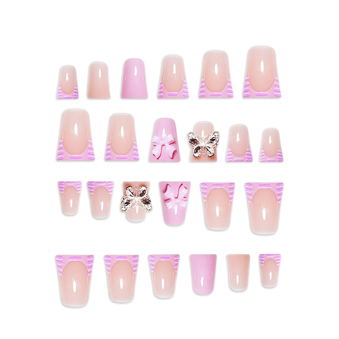 Decorative Press-On Nail Art Set with Butterfly and Bow Accents Kalsten