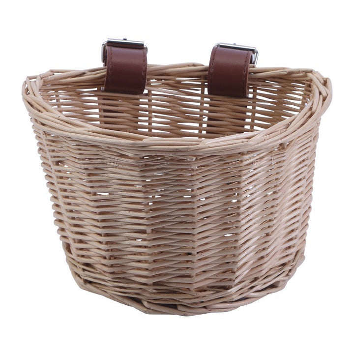 Unisex bicycle basket made of woven material with leather straps Kalsten