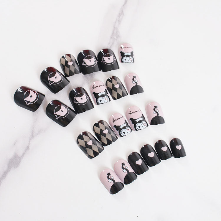 Premium artificial nail set with creative black and white designs Kalsten